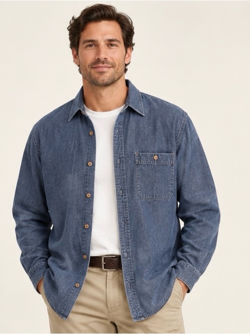 Vintage Orvis Men’s XXL Blue Denim Chambray Button Down Shirt Cotton
